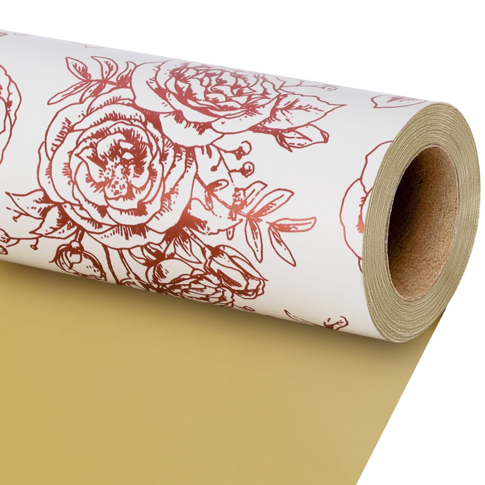 LaRibbons Reversible Floral Wrapping Paper Roll, 17Inch x 33 Feet (46.7 Sq. Ft) – Double-Sided Rose Gold Foil Design for Wedding, Mother’s Day, Bridal Shower & Birthday