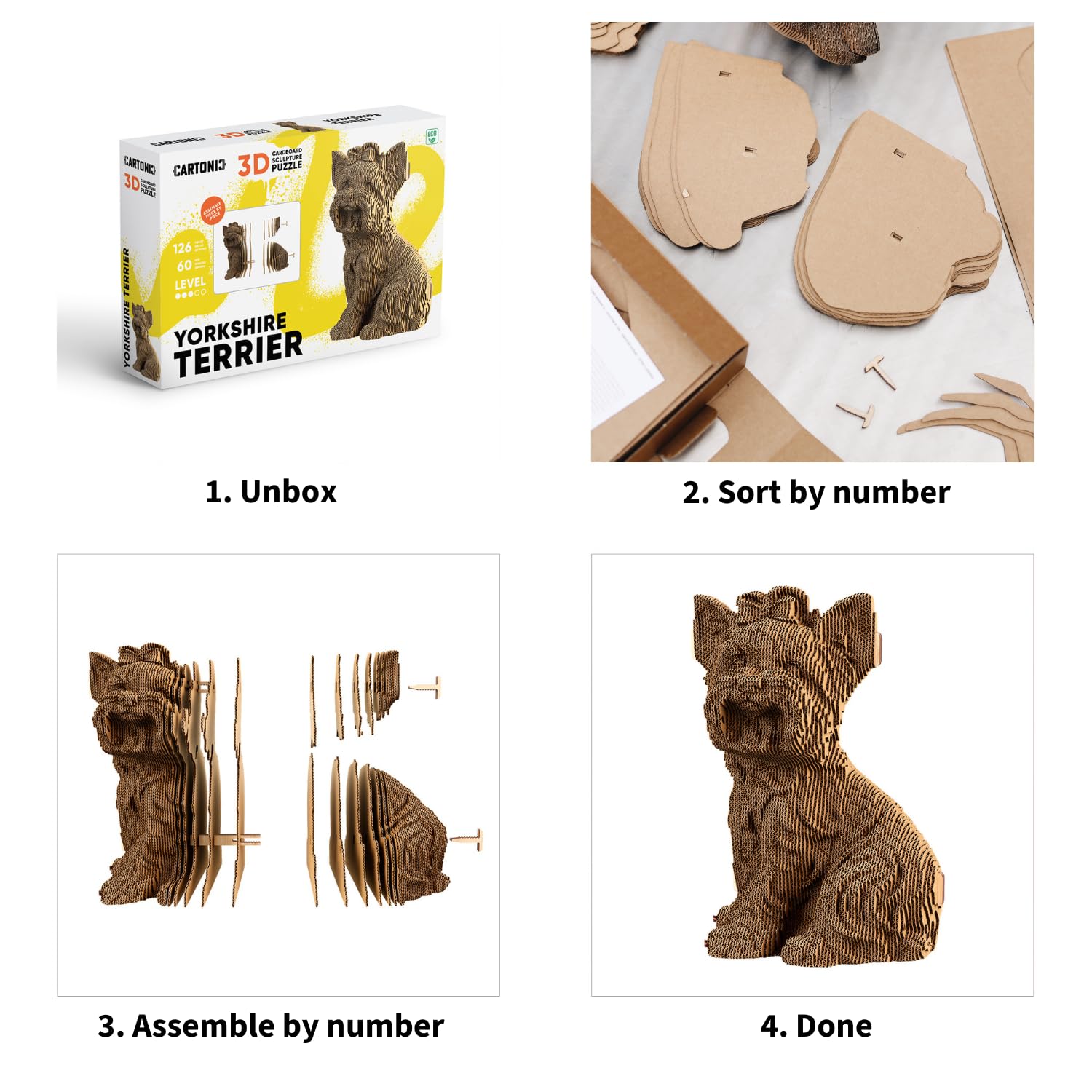Perro Yorkshire Terrier Puzzle 3D de Cartón – Maqueta para Montar
