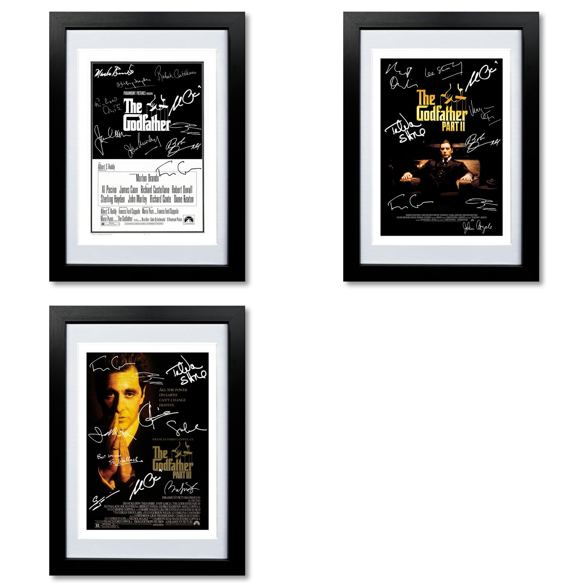 The Godfather Trilogy Cast Signed Autograph Poster Photo Print Framed Memorabilia Movie Film Gift Marlon Brando Al Pacino James Caan (Trilogy A4 Framed & Mounted)