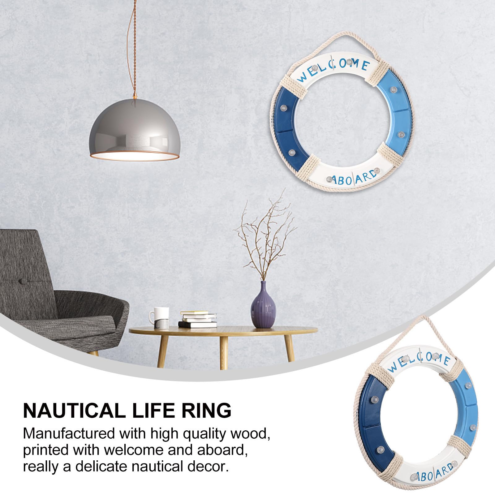 SOLUSTRE Hängender Rettungsring mit LED Beleuchtung 45cm Maritime Dekoration für Sommerurlaub Glatte Oberfläche und Präzise Schnitttechnik für Café und Wohnzimmer