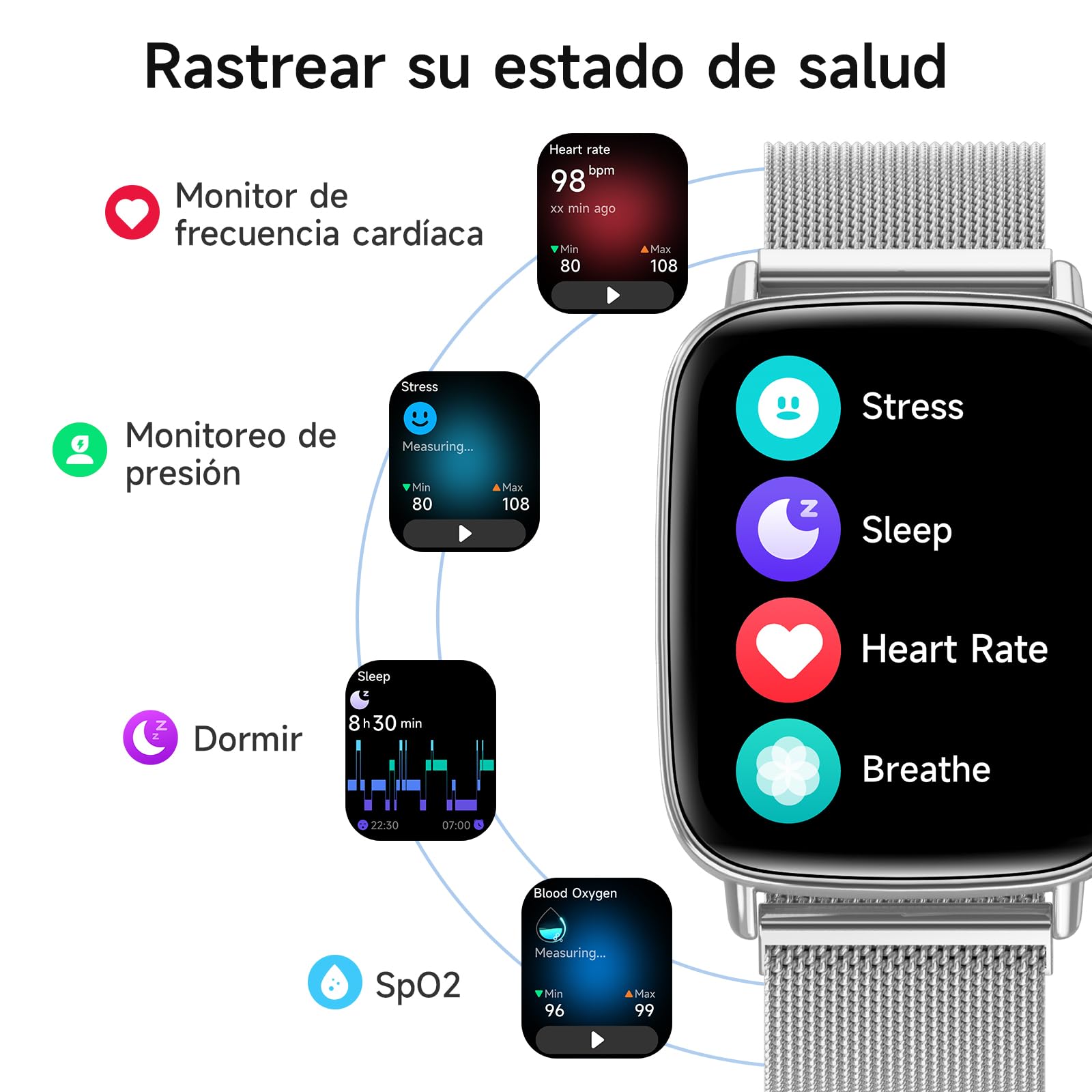 Reloj Inteligente Hombre Mujer con Llamadas, 1.85" Smartwatch Mujer Whatsapp Notificaciones,110+ Modos Deportivos Smart Watch con SpO2/Pulsómetro/Monitor de Sueño,Relojes IP68 para iPhone Android