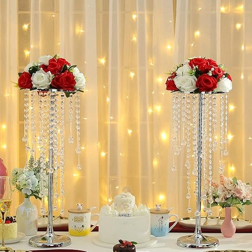 Miniatura 2 de 10 centros de mesa de cristal para mesas, soporte de flores plateadas para boda, fiesta, centro de mesa, decoración del hogar