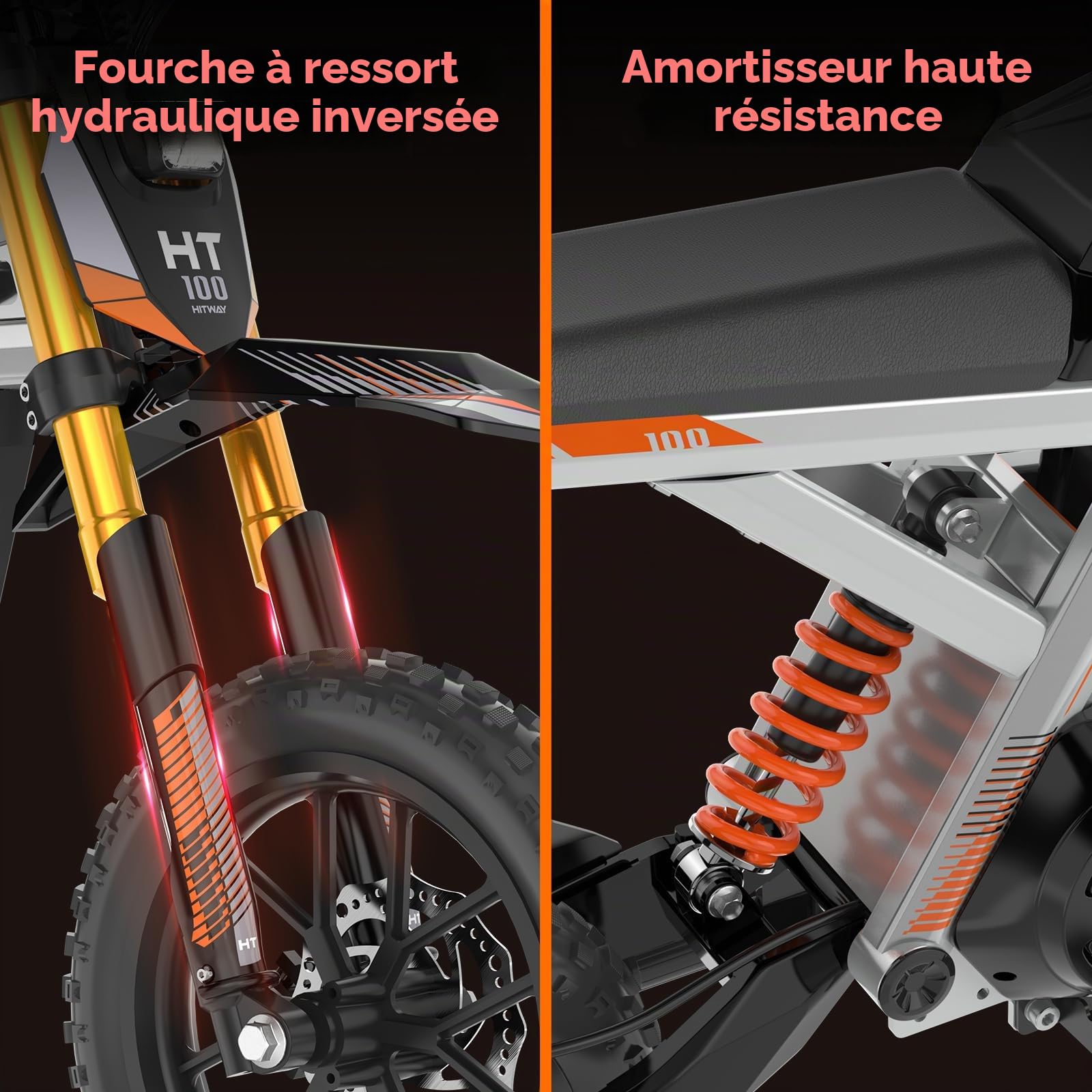 HITWAY Moto Cross Électrique Enfant 14" - Moteur 400W, Batterie 36V 10.4Ah, 3 Vitesses (10/15/25 km/h), Autonomie 30-45 km, Double Suspension, Pneus Tout-Terrain - Dès 8 Ans (Gris-Noir)