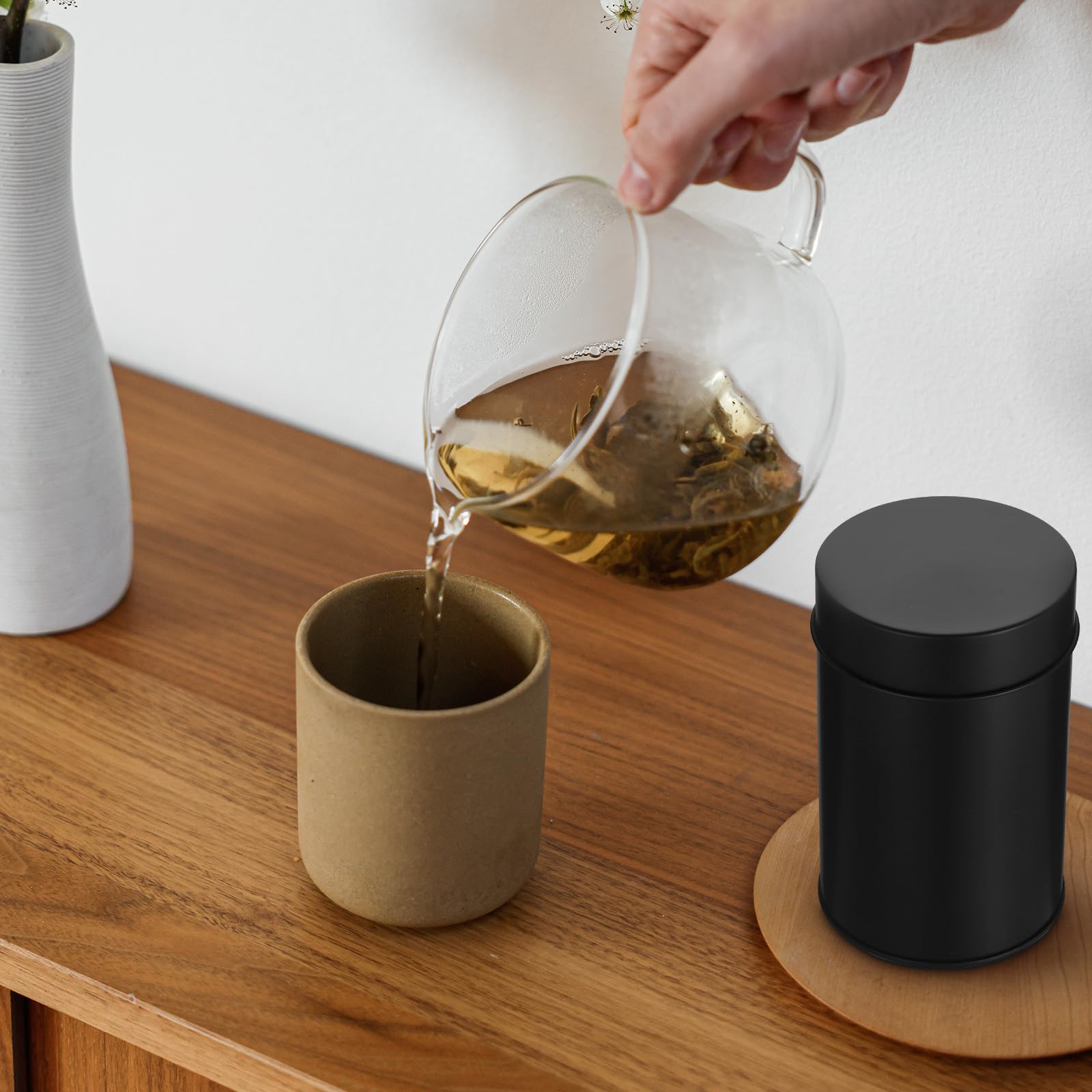 Tofficu Recipiente para Té Doméstico de Hojalata Negro Función de Sellado y Almacenamiento para Cocina y Escritorio de Estilo Simple