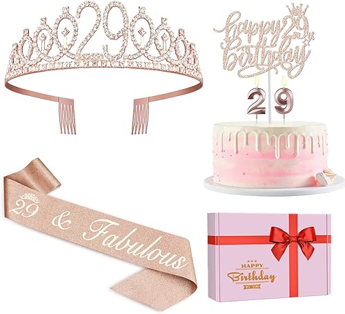 Miniatura 57 de Decoraciones de cumpleaños de 33 años para mujeres, incluyendo banda de cumpleaños, tiara/corona, velas numéricas y decoración de pastel, regalos