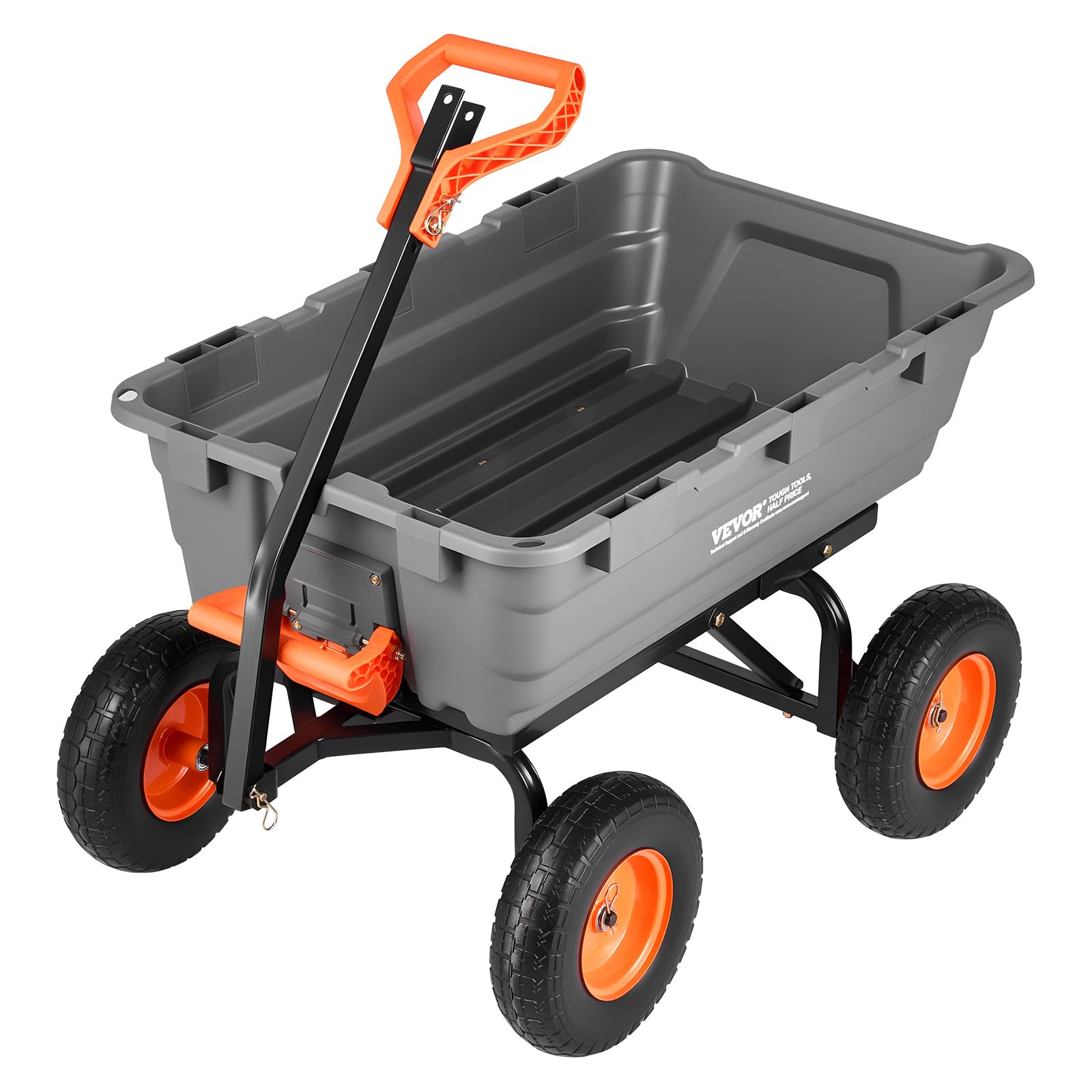VEVOR Gartenwagen mit Kippfunktion, 544 kg Belastbarer Bollerwagen, 270° Drehbarer Transportwagen für Gartenarbeit aus Kunsttoff & Stahl mit 13 Zoll PU-Reifen & Metallzaun für Rasen, Kies & Schlamm