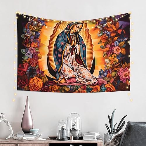 Miniatura 1 de Baxozud Tapiz de Virgen De Guadalupe para decoración del hogar, tapiz psicodélico, tapiz para colgar en la pared