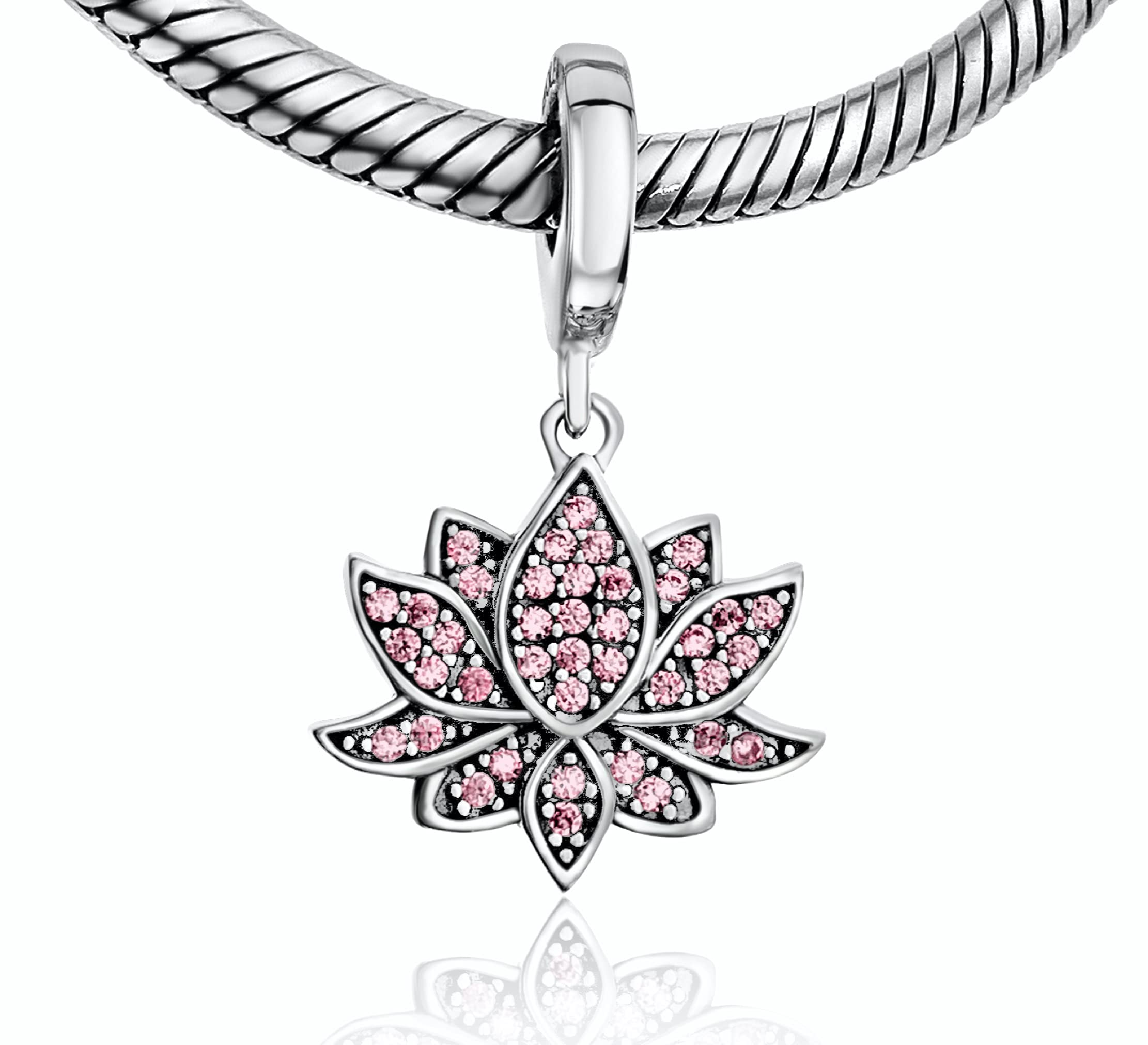 BolenviDazzling Pink Lotus Yoga Yogi Buddhism 925 Sterling Silver Pendant Charm Bead For Pandora & Similar Charm Bracelets or Necklaces