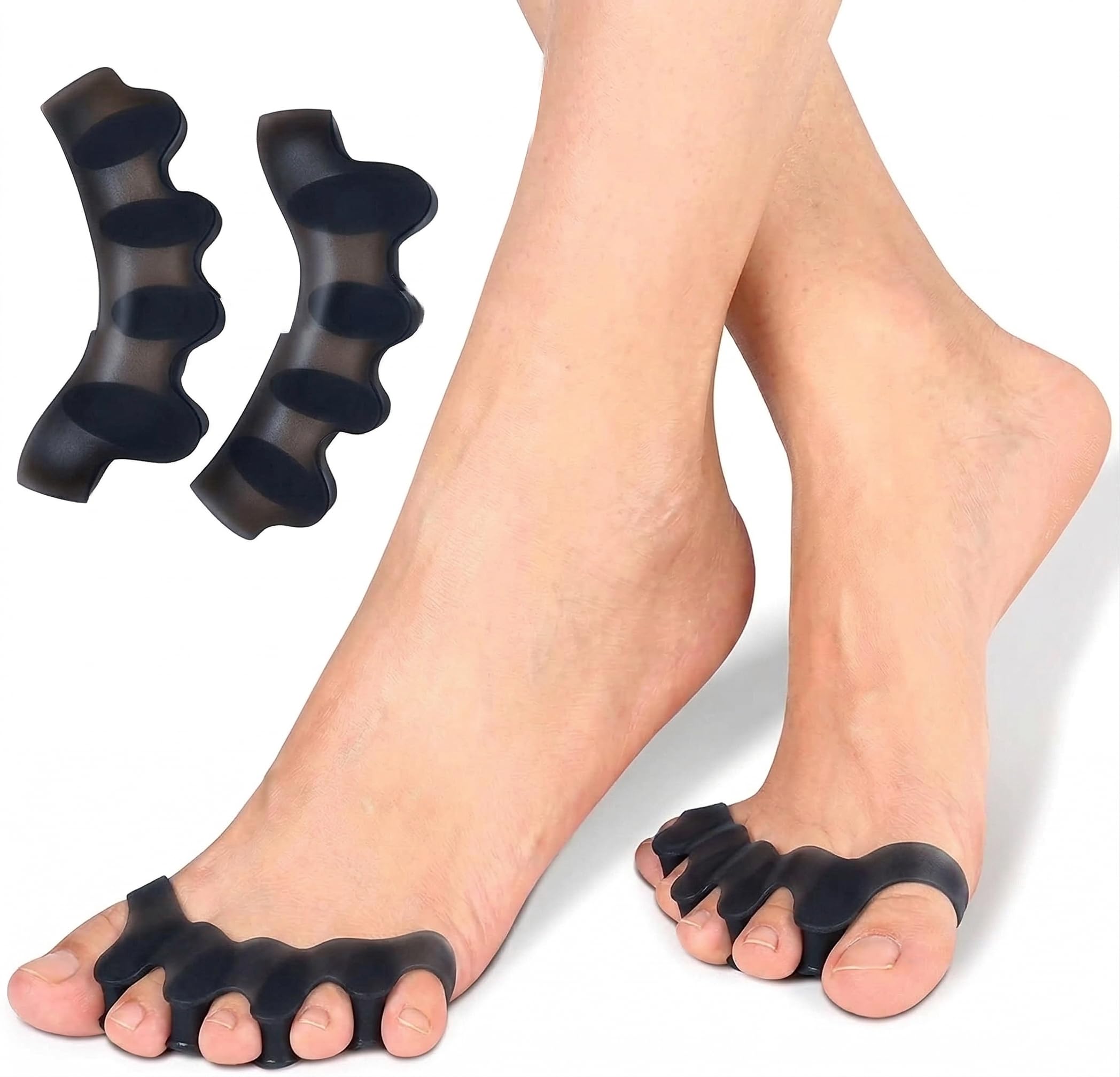 Silicone Gel Toe Separators, 5 Holes High Elastic Toe Straightener Hammer Hallux Valgus Corrector Pain Relief Toe Straightener Achilles Stretcher, Toe Spacers Bunion (Black)-image-27