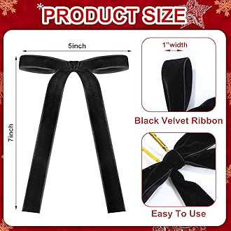 Glitinsel Black 24 Pcs Velvet Bows Christmas Tree Ornaments Valentines Day Bows Decoration for Garland Home Coquette Wedding Decor (5 x 7 Inch,Width of 1")