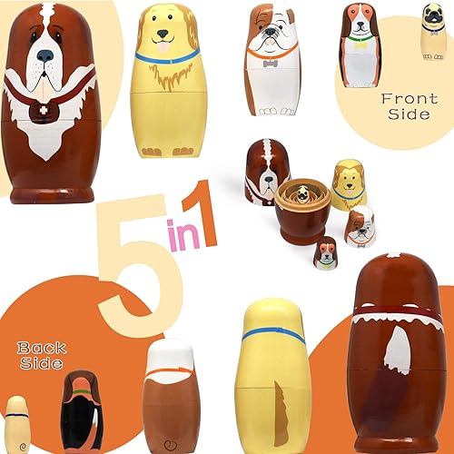 Miniatura 3 de GRPSKCOS Muñecas de anidación rusas Matryoshka Muñecas de madera Animal oso lindo Juguetes de Navidad hechos a mano, regalos Set de 5 para niños (05