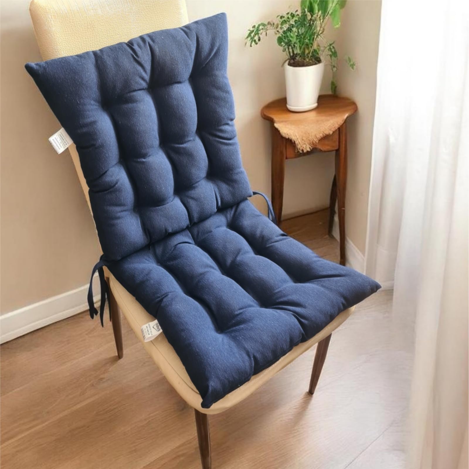 Super Mundo - Pack 6 Cojines para Sillas con Correas de sujeción, 40 x 40 x 8 cm, Ideal para decoración jardín Interiores y Exteriores (6 Pack, Azul Marino)