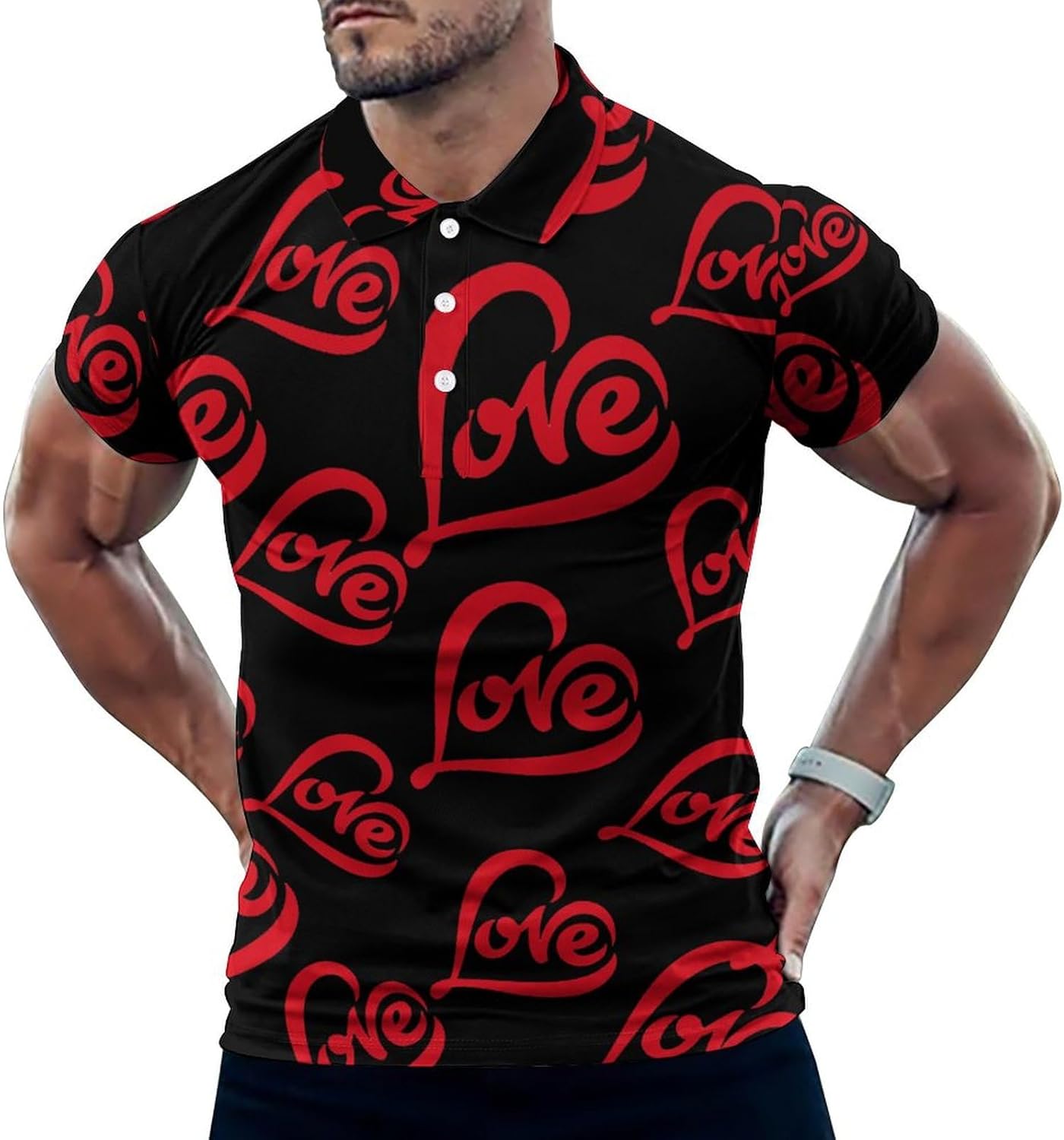 Heart Art Love Men's Golf Polo Shirts Short Sleeve Button Down T Shirt Slim Fit Graphic Tee Top