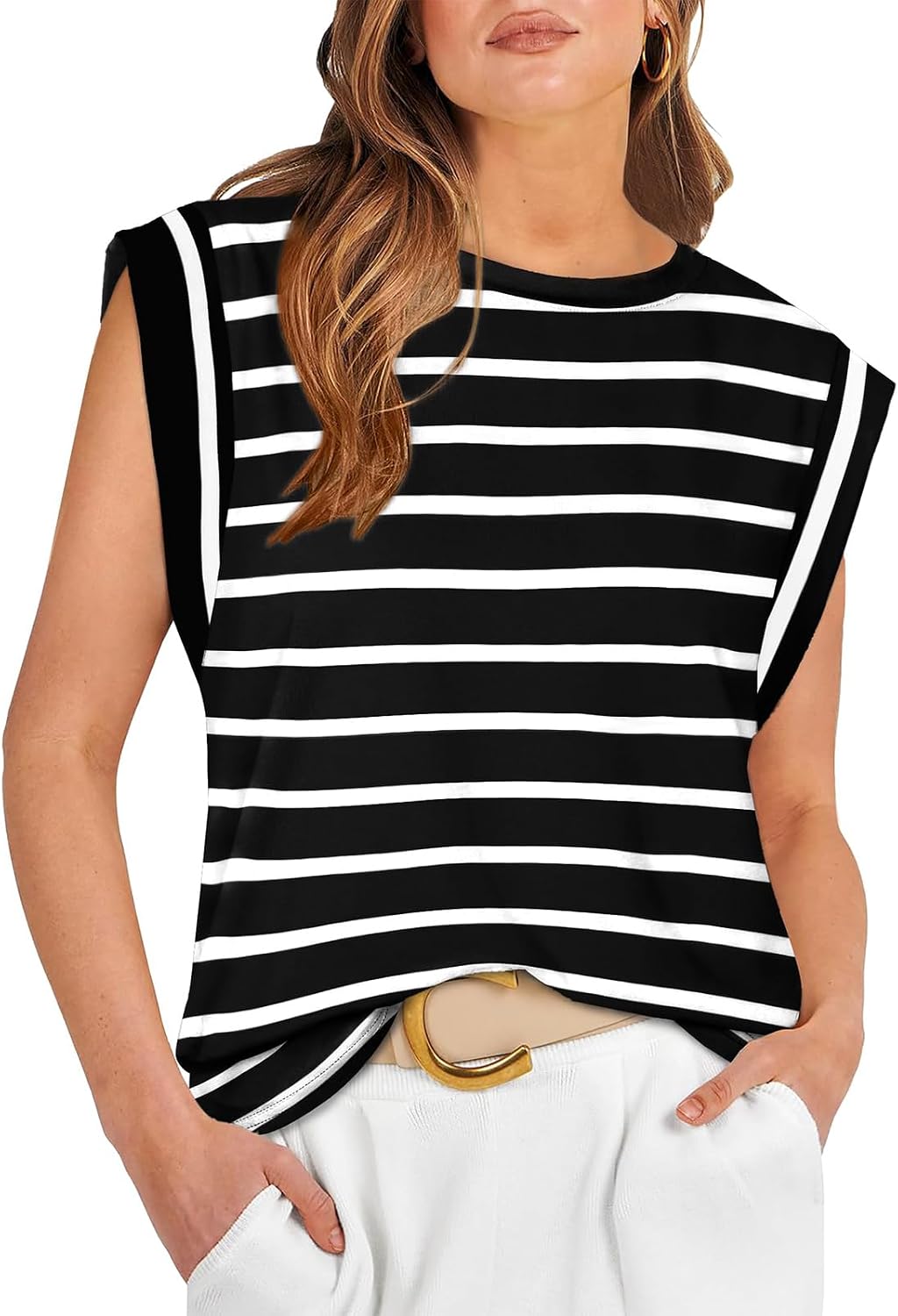 Women Tops Dressy Casual Cute Sleeveless Tops Trendy Basic Tee Short Sleeve Black T shirts Business Shirt