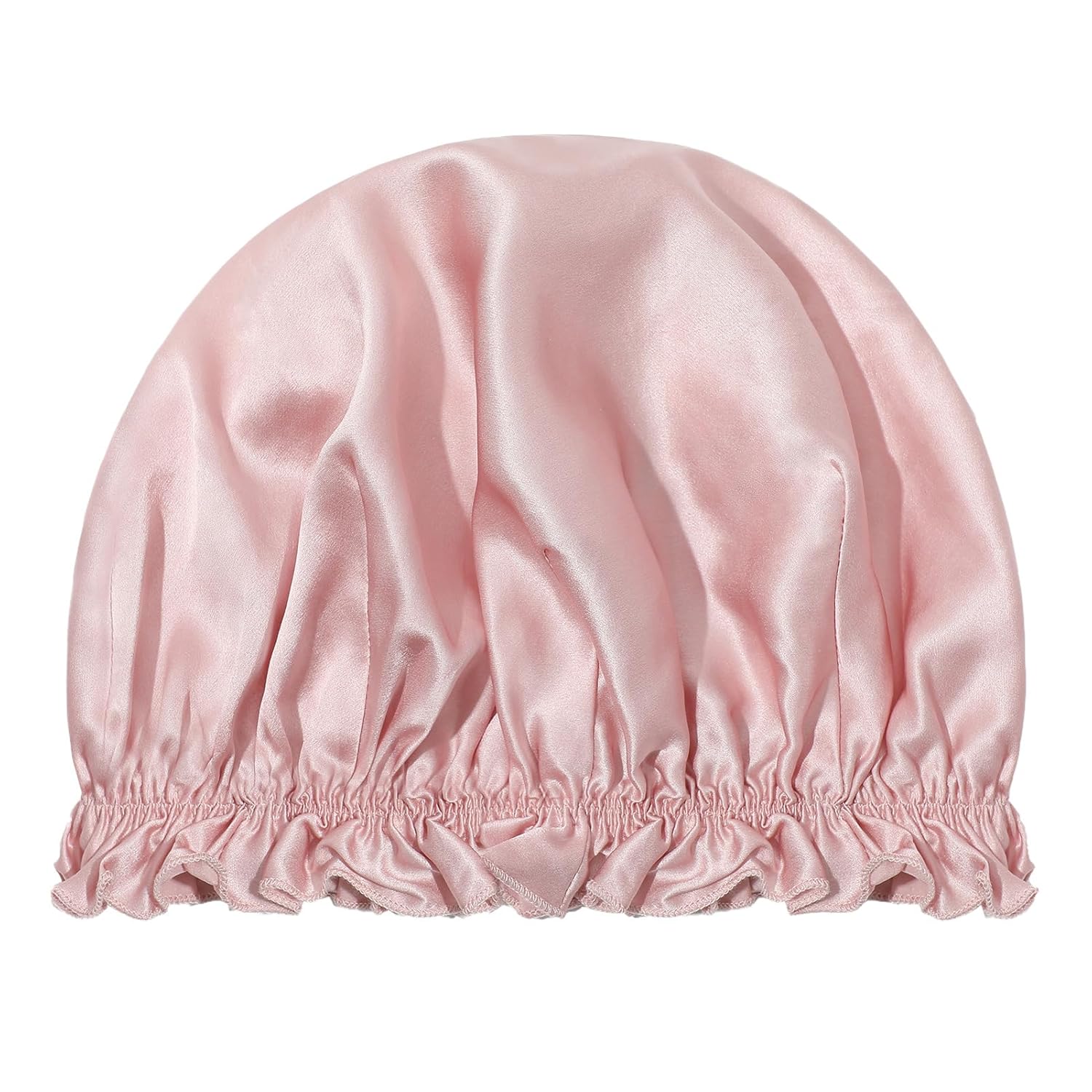 LILYSILK Silk Bonnet for Long and Cruly Hair Womens 100% Mulberry Silk Sleep Cap Ladies Hair Warp for Sleeping with Elastic Band Frills Silk Turban Hair Scarf Rosy Pink