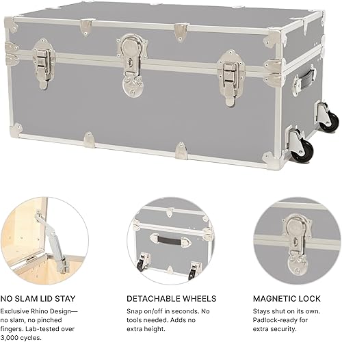 Miniatura 38 de Rhino Trunk & Case Baúl grande de vinilo en relieve de cuero, reposapiés de campamento de verano, baúl de almacenamiento para dormitorio