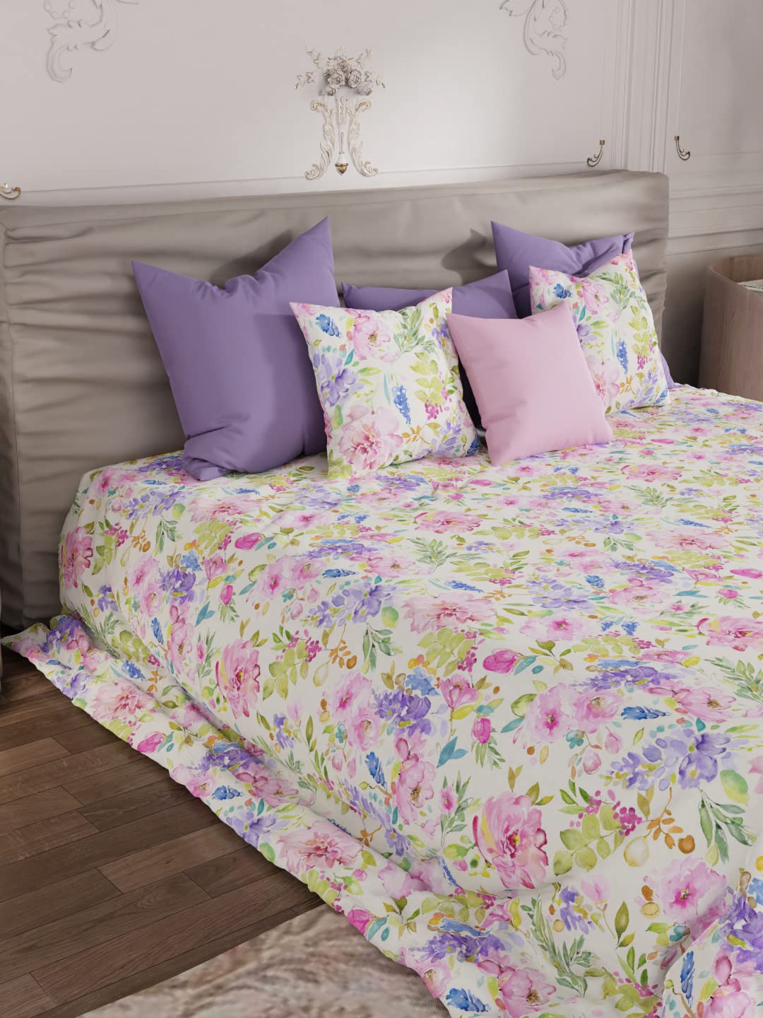 ROSARAHOME 100% Cotton Multicolor Floral 300 TC 1 Queen Bedsheet with 2 Pillow Covers-picture-12