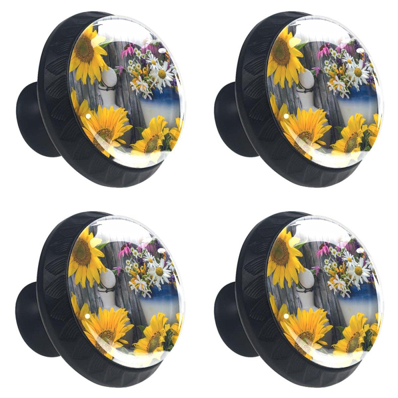 Boutons de tiroir en cristal fleurs sauvages 30mm, boutons de meubles ronds avec vis