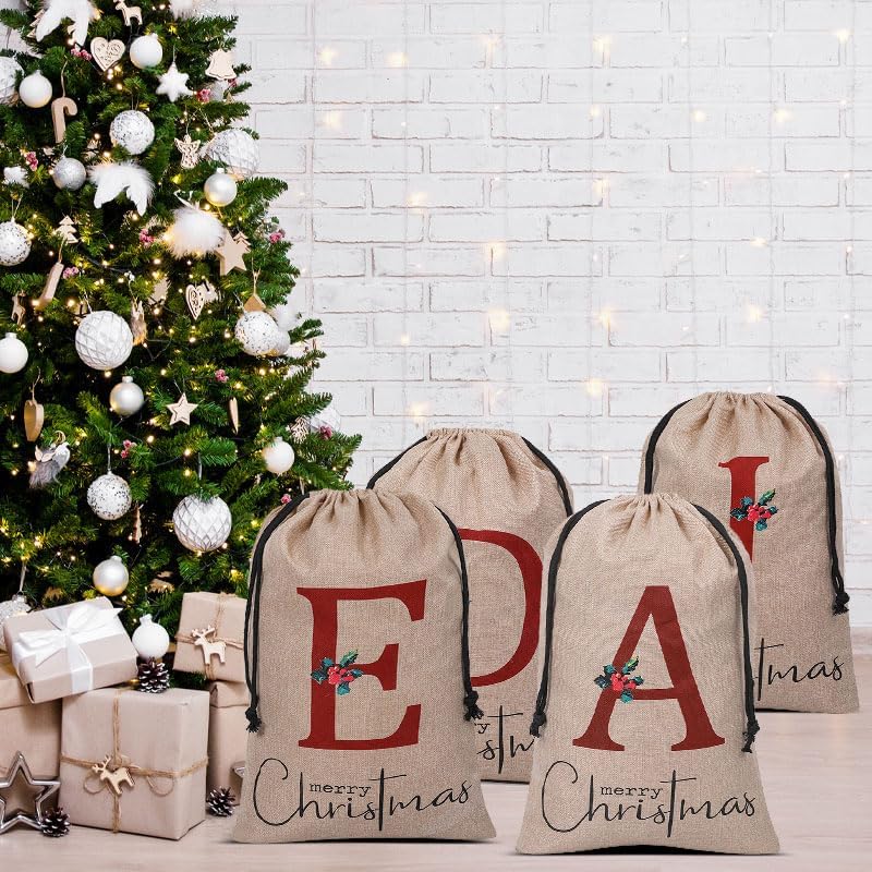 Miniatura 7 de CHOTONIC Saco de arpillera de Navidad de Papá Noel de 27 x 19 pulgadas, bolsa de regalo de Navidad con letras de monograma personalizado grande