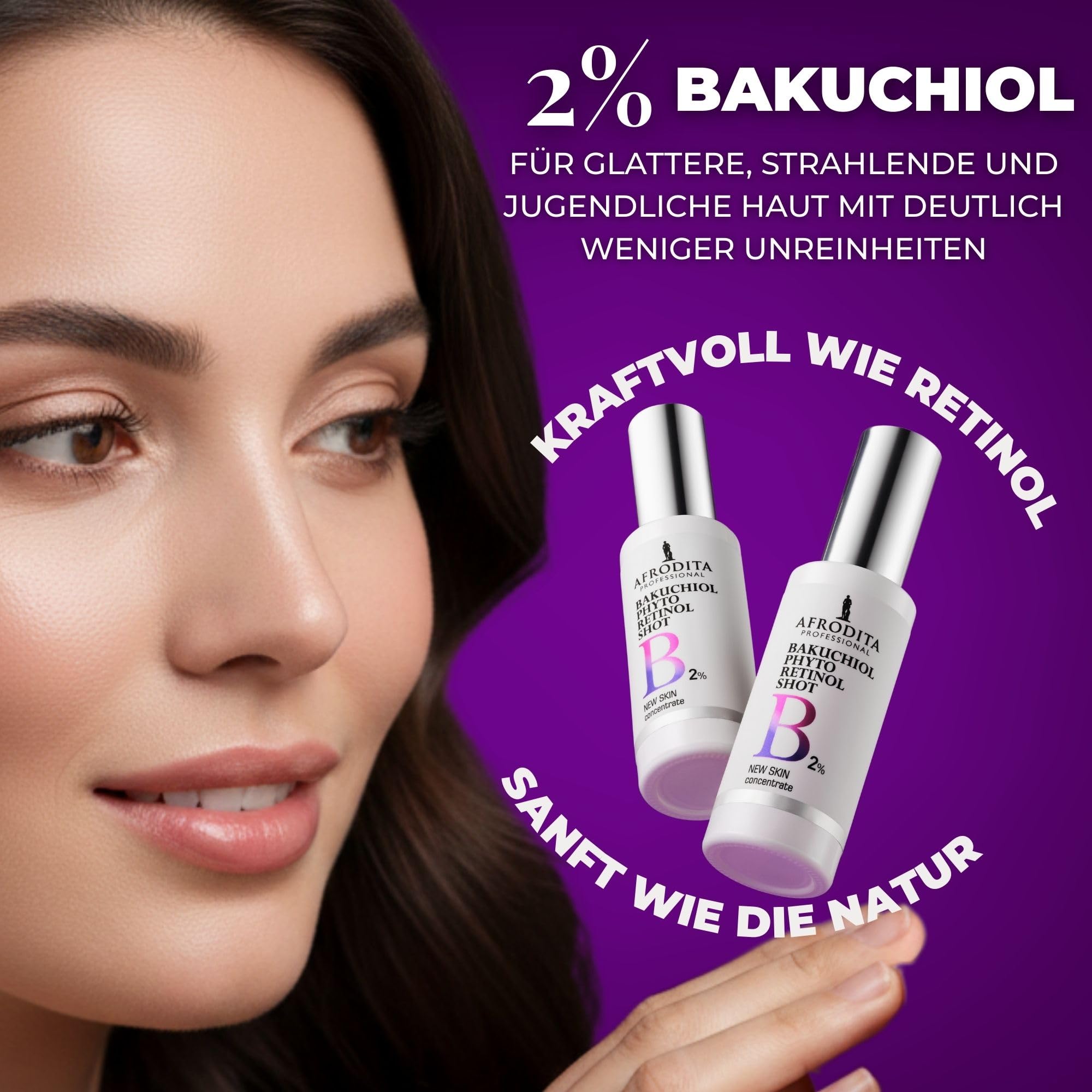 Afrodita Professional Bakuchiol Phyto Retinol Shot 2%, Gesichtsserum mit Sytenol A, Panthenol, Beta-Glucan und Squalan, duftstofffrei, vegan, 30 ml