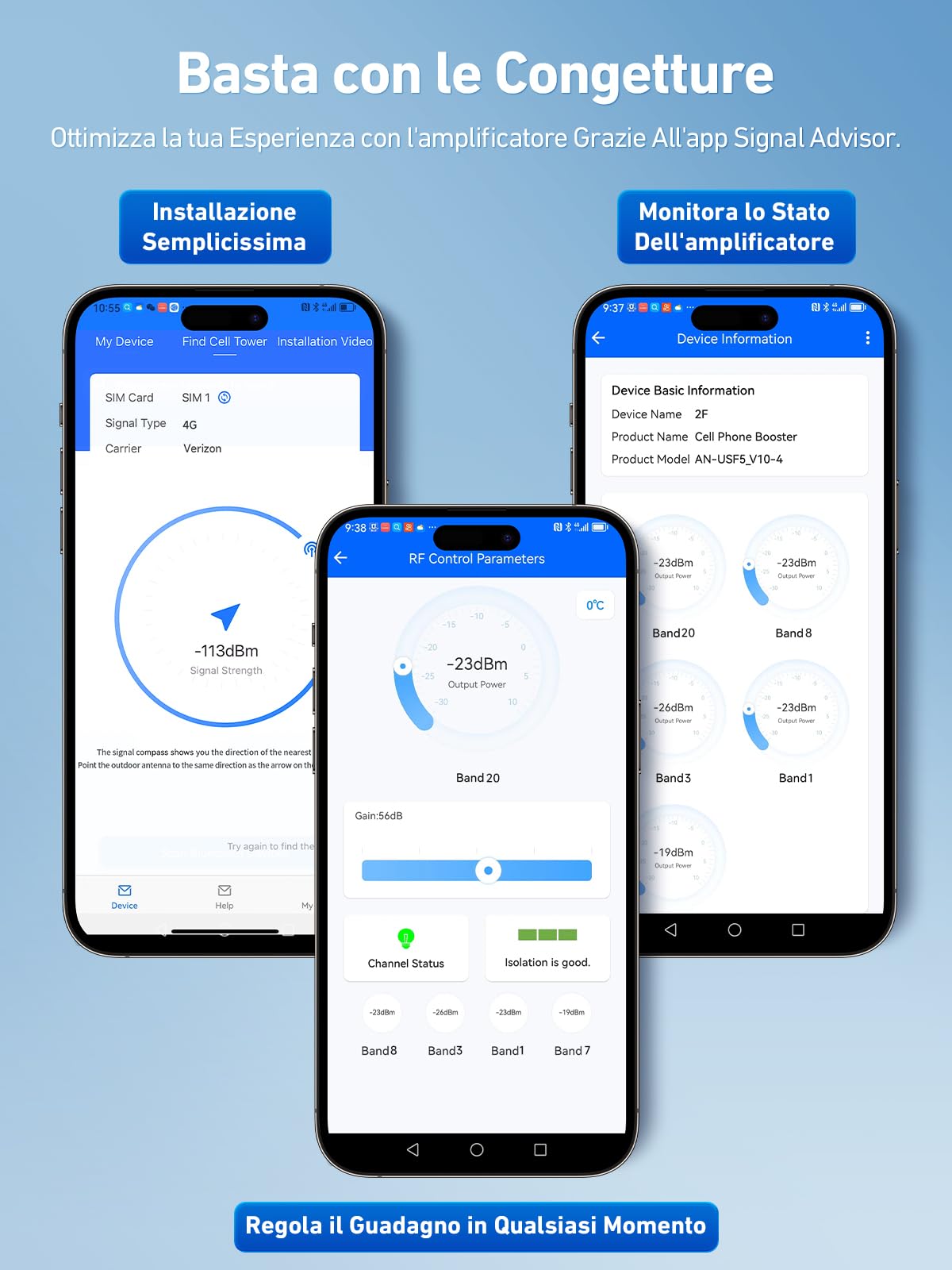 Amplificatore Segnale Cellulare 4G/3G/GSM/LTE - Ripetitore Segnale Cellulare con Antenna Integrata, Bande 1/3/7/8/20, Compatibile con Tutti gli Operatori Italiani