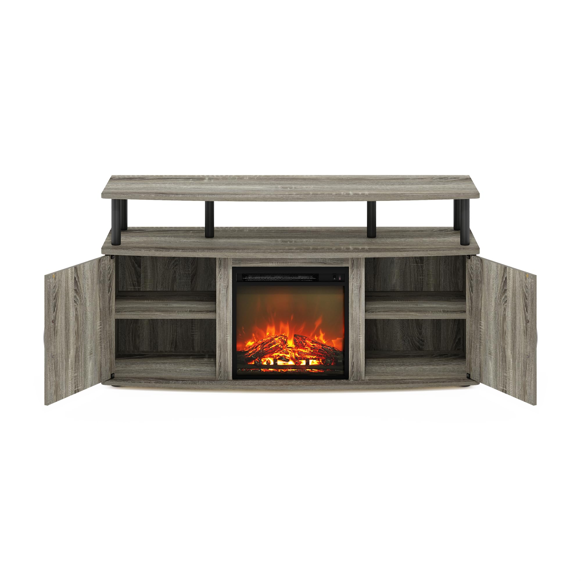 Furinno Jensen Kominek do salonu, centrum rozrywki z drzwiami, szafka do przechowywania telewizora do 140 cm, gł. x 110 cm (szer.) x 60 cm, francuski dąb szary/czarny