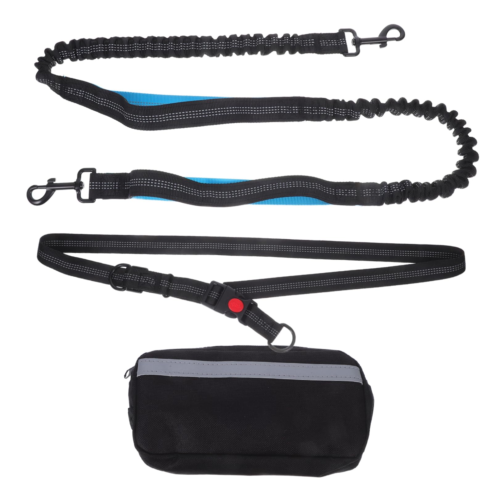Guinzaglio da Corsa per Cani Elastico Riflettente Nero | Poliestere Leggero, Cintura con Waist Bag Inclusa, per Outdoor e Hiking