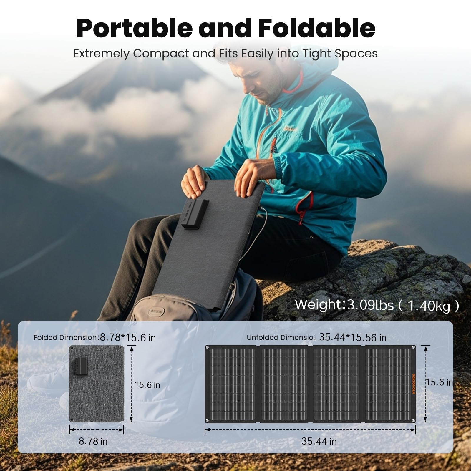 SOKIOVOLA Paneles solares portátiles de 60 W NextGen Kit de cargador de panel solar plegable con 25% de eficiencia con salida USB-C USB-A, ETFE IP68, panel solar impermeable para viajes al aire libre