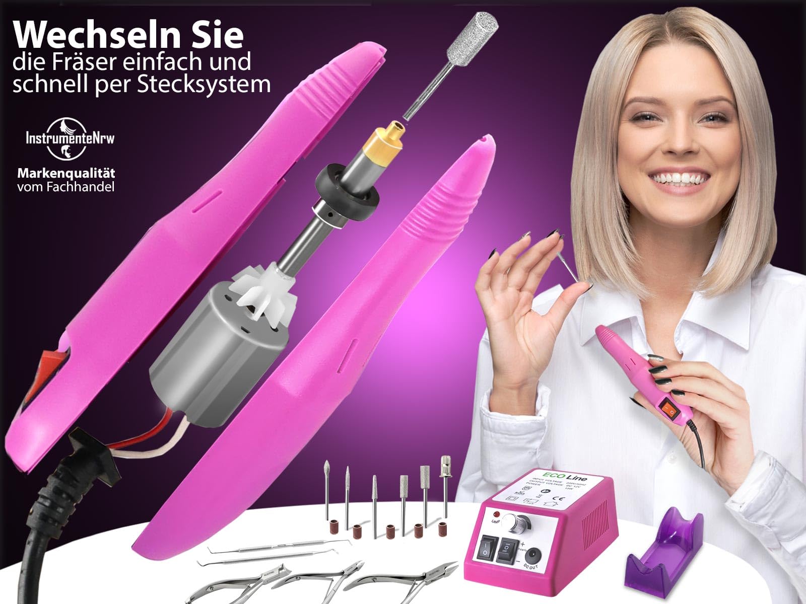 Fußpflegegerät Fräser Komplettes Fußpflege Set Elektrischer Nagelfräser | Schleifgerät mit Fußpflegeinstrumente Diamantschleifer und Hornhautentferner