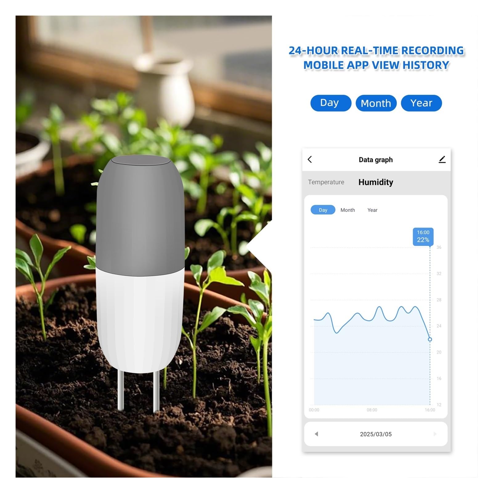 Misuratore di umidità, Sensore di umidità del terreno, misuratore di umidità della temperatura del terreno intelligente, monitor impermeabile for agricoltura da giardino