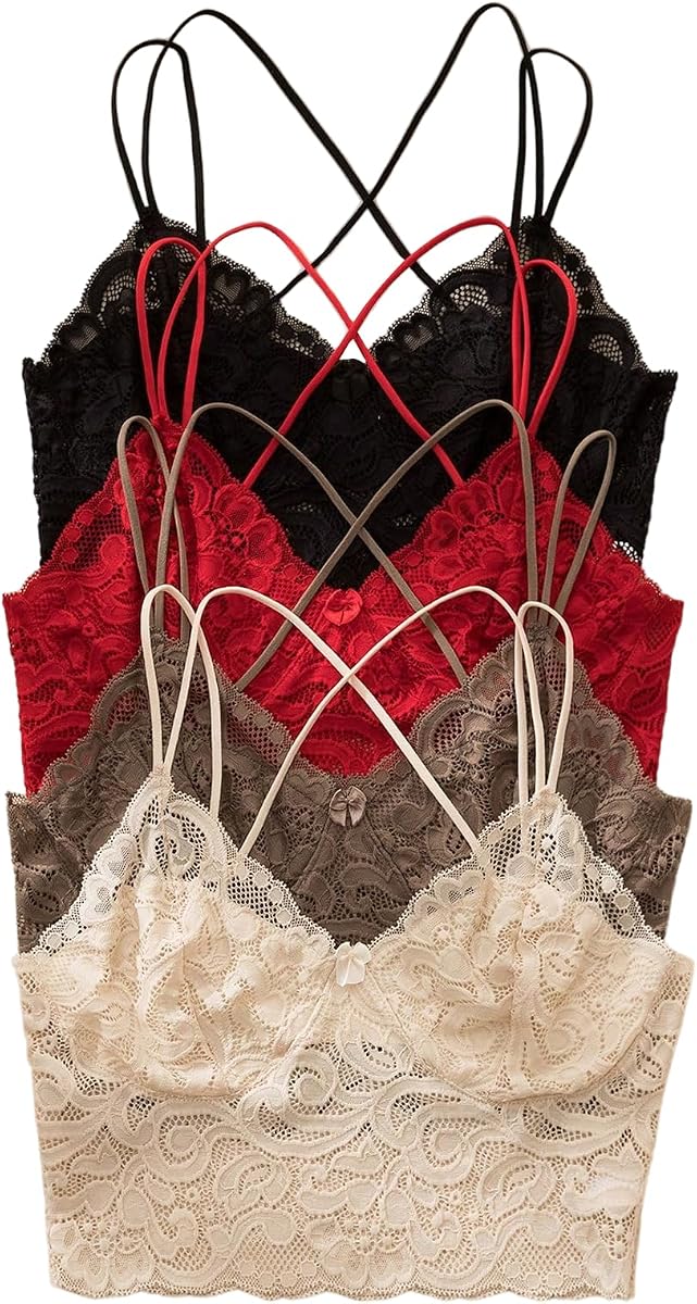OYOANGLE Bralettes for Women Lace Camisoles Criss Cross Cami Crop Top