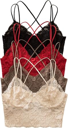 OYOANGLE Bralettes for Women Lace Camisoles Criss Cross Cami Crop Top