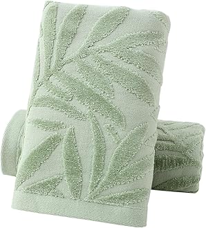 Pidada Hand Towels Set of 2 Leaf Pattern 100% Cotton Absorbent Soft Decorativ...