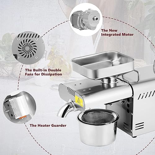 Miniatura 2 de Máquina de prensa de aceite 610 W Prensa fríacaliente Automática de nueces Semillas Extractor de aceite Extractor de aceite orgánico Hogar Grado