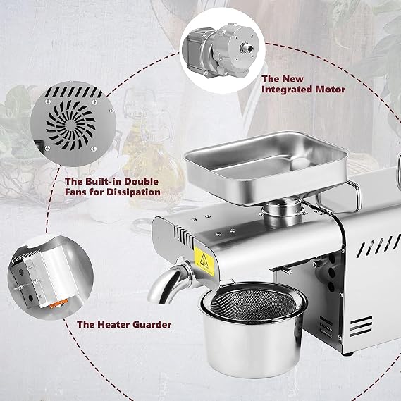 Oil Press Machine 610W Cold/Hot Press Automatic Nuts Seeds Oil Extractor Organic Oil Extractor Household Commercial Grade 304 Stainless Steel Oil Press Machine Intelligent Control 110V