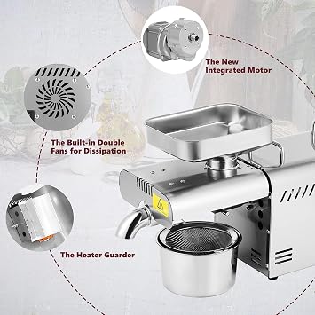 Oil Press Machine 610W Cold/Hot Press Automatic Nuts Seeds Oil Extractor Organic Oil Extractor Household Commercial Grade 304 Stainless Steel Oil Press Machine Intelligent Control 110V
