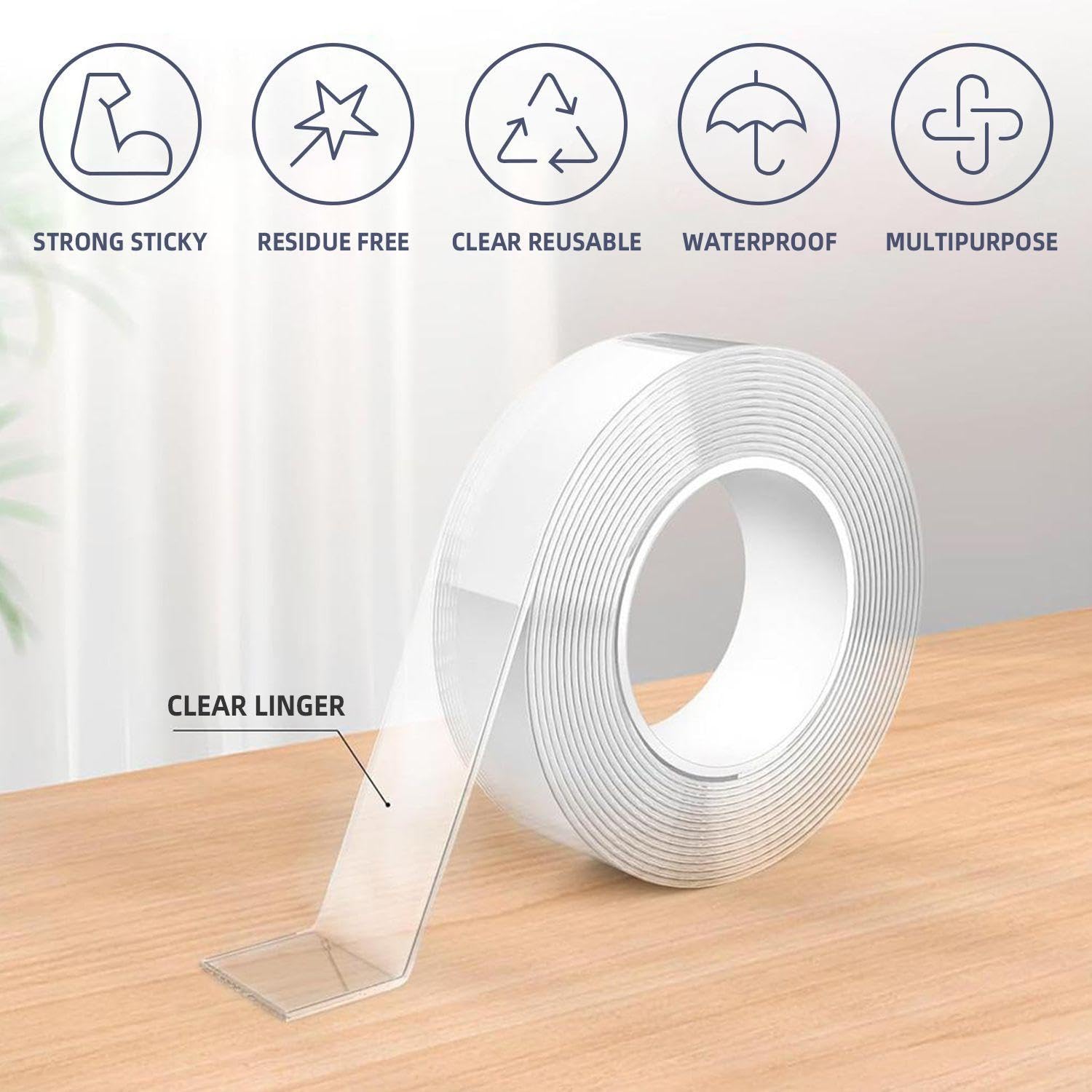 2 Rolls of Clear Double Sided Tape with 1 Small Scraper, Waterproof Sealing Tape, Double Sided Fixing Tape - Image 4