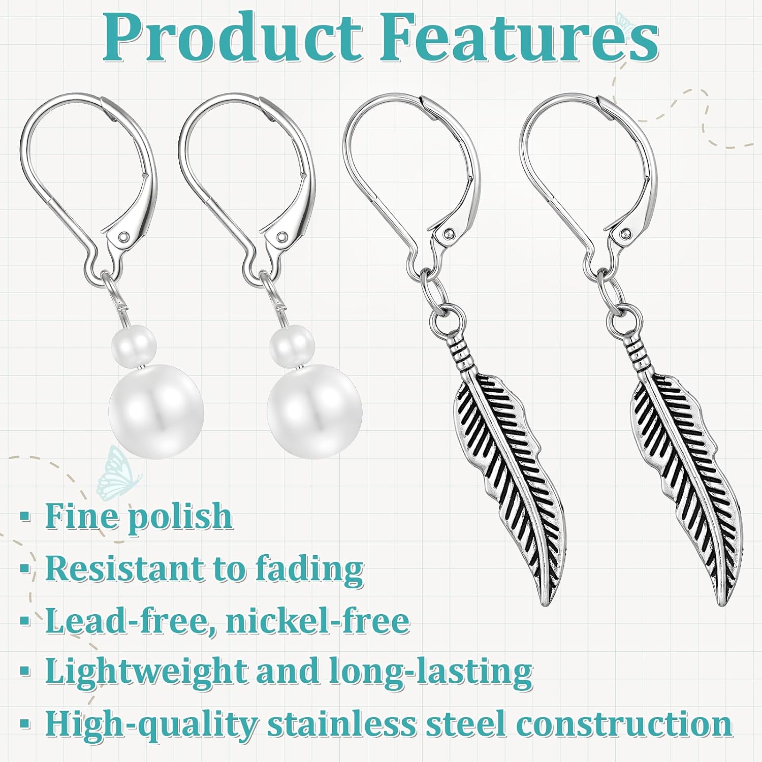 50Pcs Stainless Steel Lever Back Earring Clasps, Leverback Earring Hooks Dangles Earrings Hooks for Jewelry Making French Ear Wire Findings for Making Dangles Earrings Smooth to Open & Close