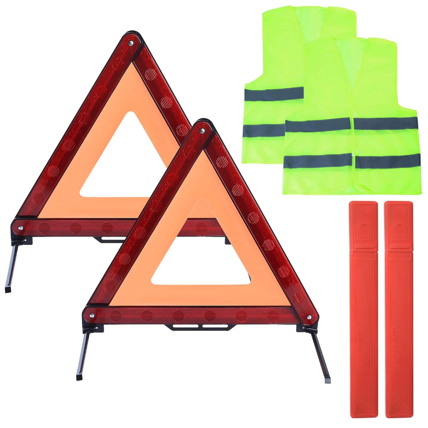 MAKINGTEC 2PCS Car Emergency Warning Triangle and 2PCS Reflective Safety Vest Kit, Foldable Car Road Safety Kit Reflective Safety Warning Triangle Car Breakdown Safety Kit for Car Truck SUV Breakdown