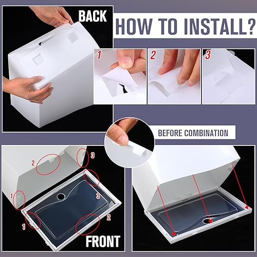 Miniatura 4 de Paquete de 24 cajas de zapatos para armario, tamaño 9, organizadores apilables de almacenamiento de zapatos con tapas, contenedores plegables de