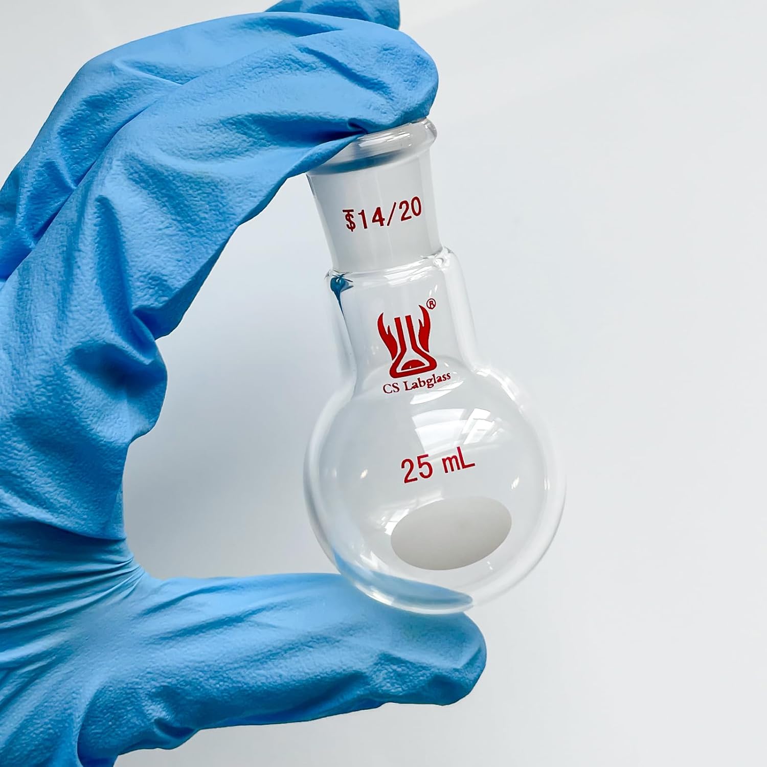 [5 Pack] CS Labglass 25ml Single Neck Round Bottom Flask with 14/20 Standard Taper Outer Joint, Borosilicate Glass Single Neck Flask, Lab Glassware
