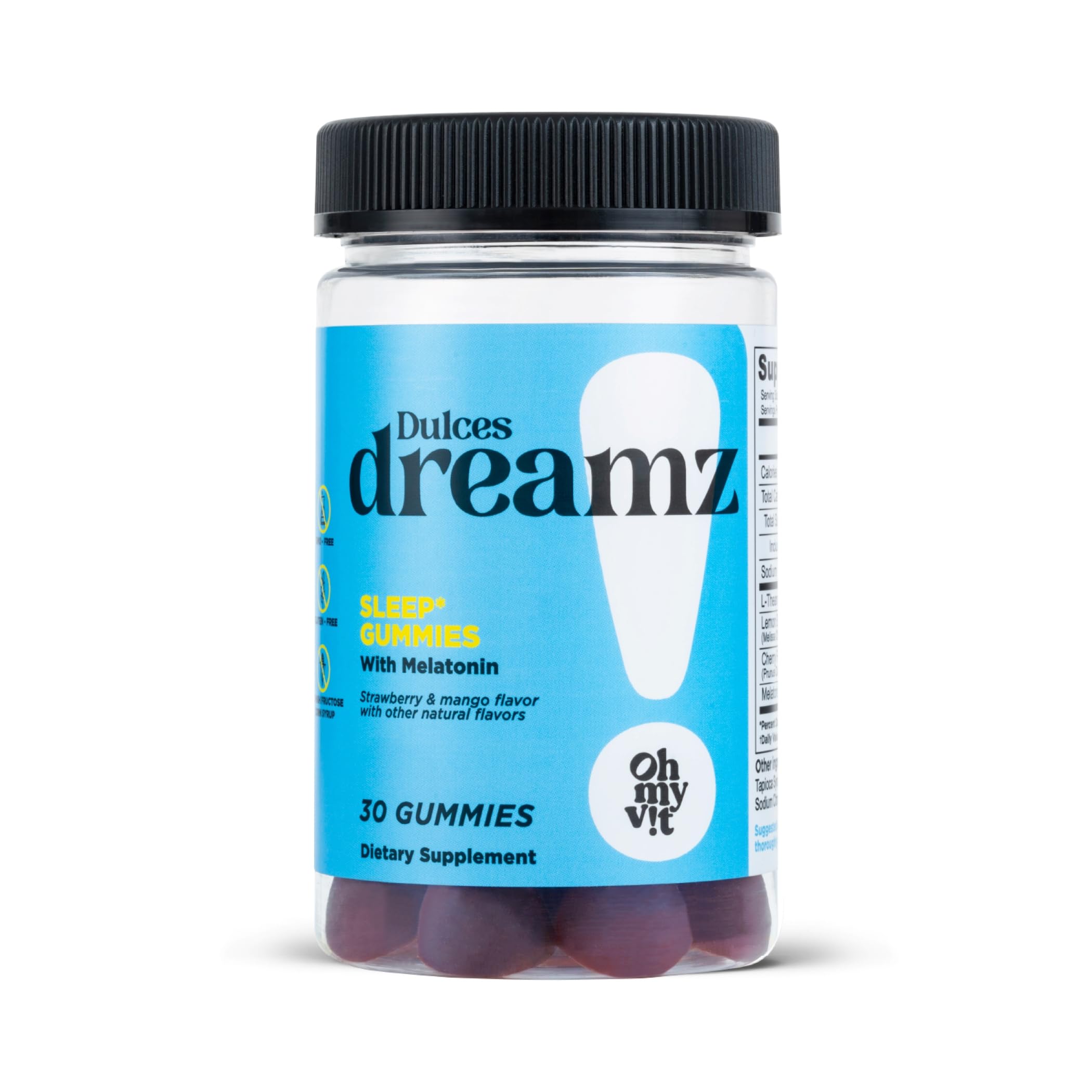 OH MY VIT! Dulces Dreamz 2 mg Melatonin Gummies to Support Normal Sleep with L-Theanine, and Lemon Balm, Fruit Flavor for Adults, 30 Count