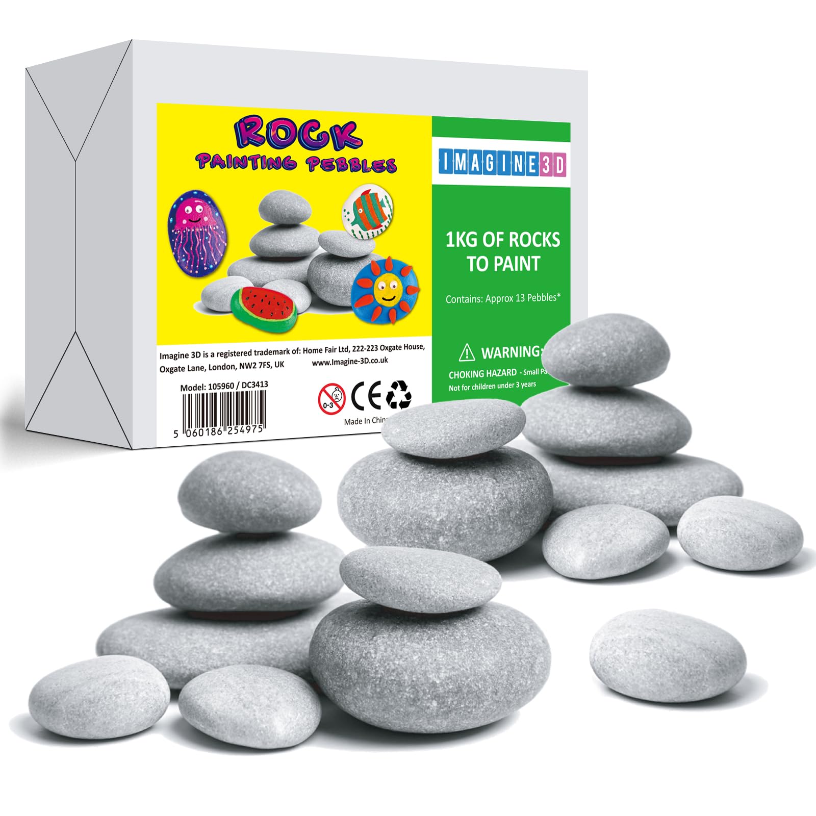 Imagine 3D Rock Painting Pebbles 1Kg (Approx 12-13 Stones) Arts & Crafts Pebbles for Painting Rocks for Painting Stones for Painting Pebble Craft Kit Childrens Craft Kits for Kids Painting Stones