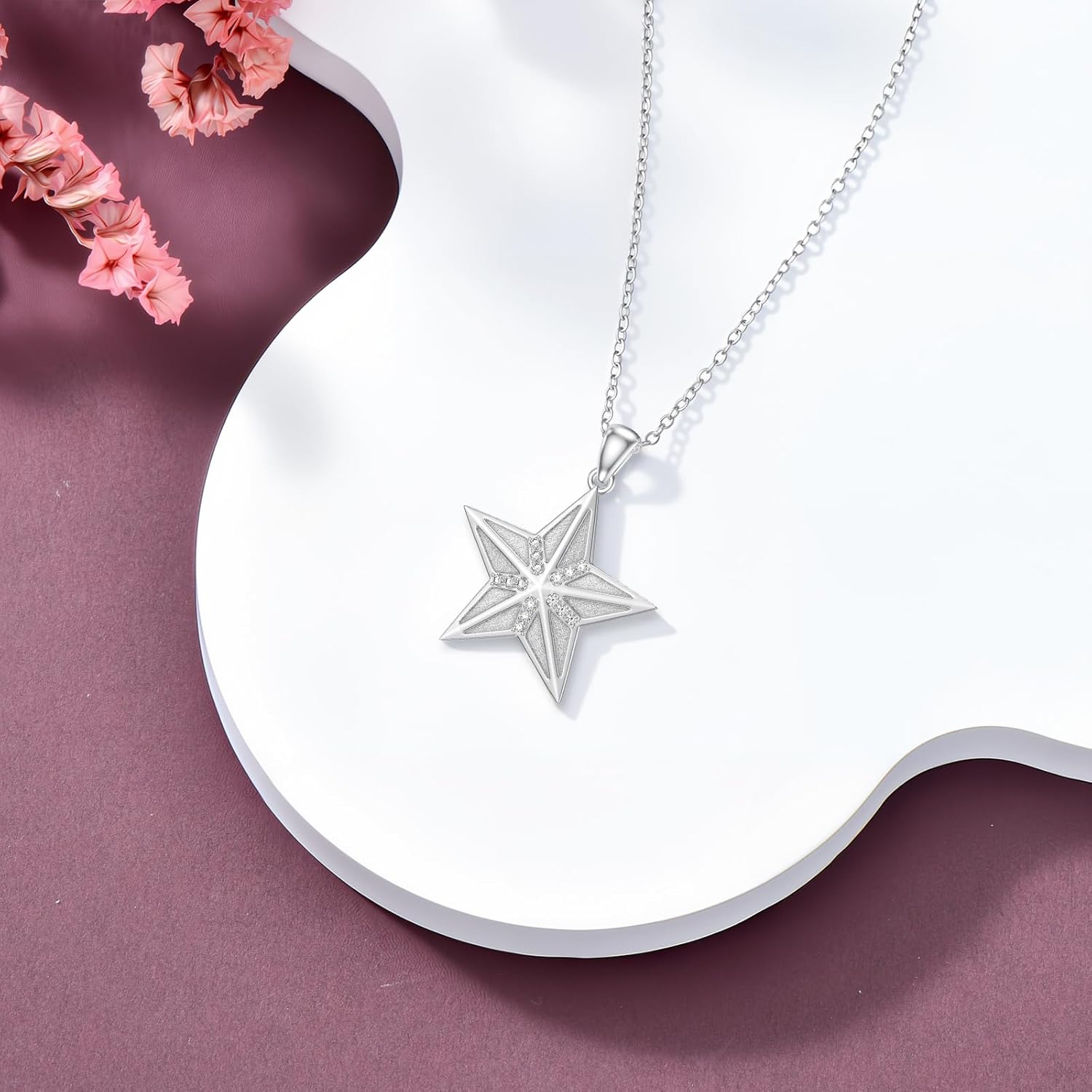 Diamond Star Pendant Necklace for Women 925 Sterling Silver Lab Grown Diamonds Jewelry Gifts 0.08 cttw D Color VVS Clarity - Image 3