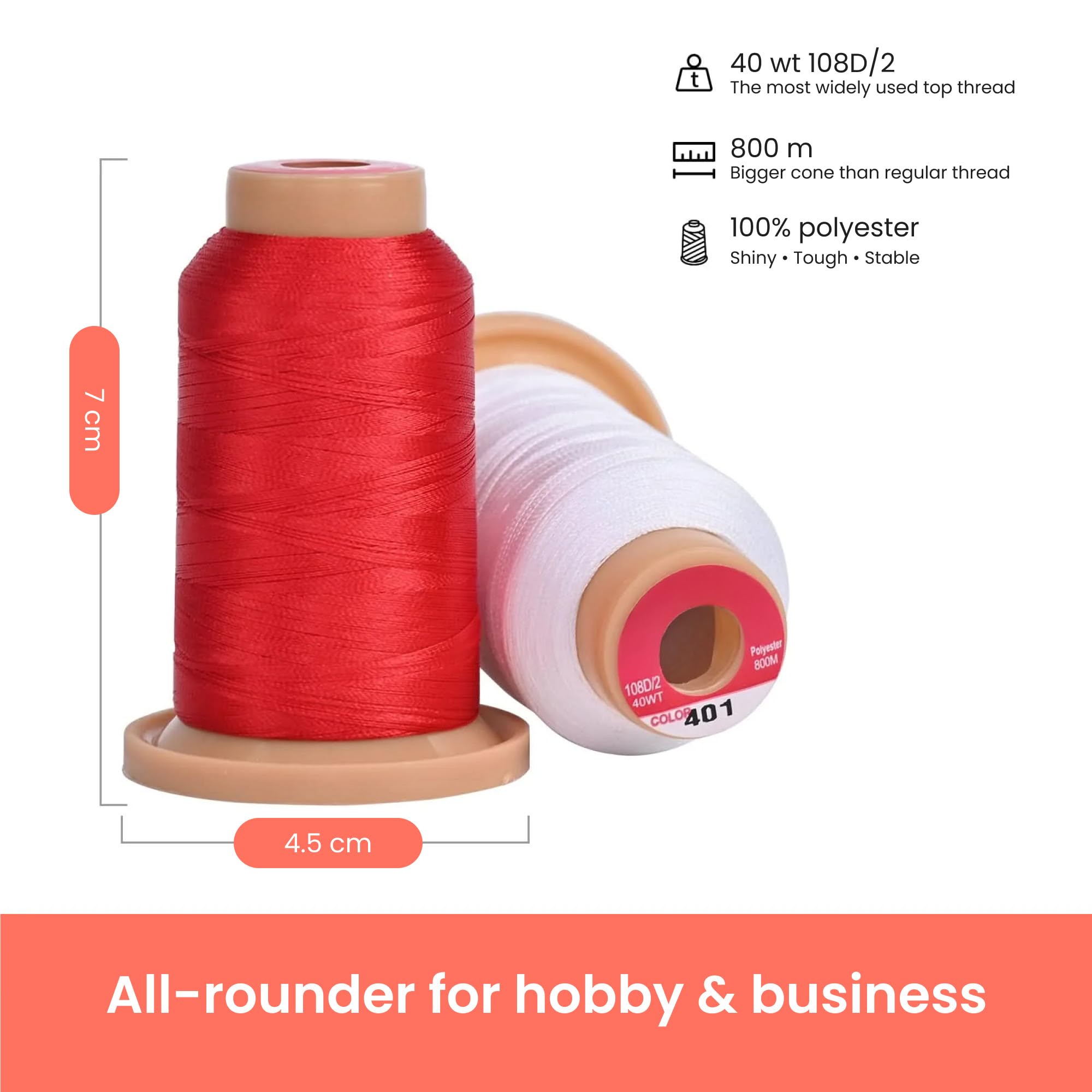 PooLin - Hilo para bordar (60 bobinas x 800 m, poliéster 40 wt, compatible con Pantone, negro, blanco, rojo, azul marino, verde, turquesa, rosa, amarillo, resistente e indilavable, paleta completa de