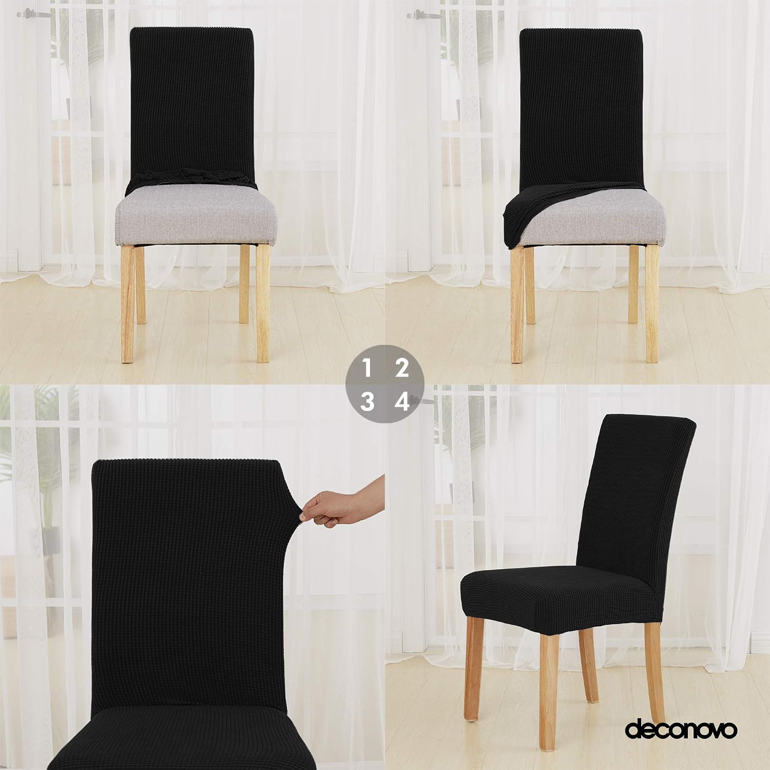 One-Day Sale: Up to 80% Off Deconovo Removable Dining Room Chair Covers Plush Seat Protectors for Home Set of 2, Black