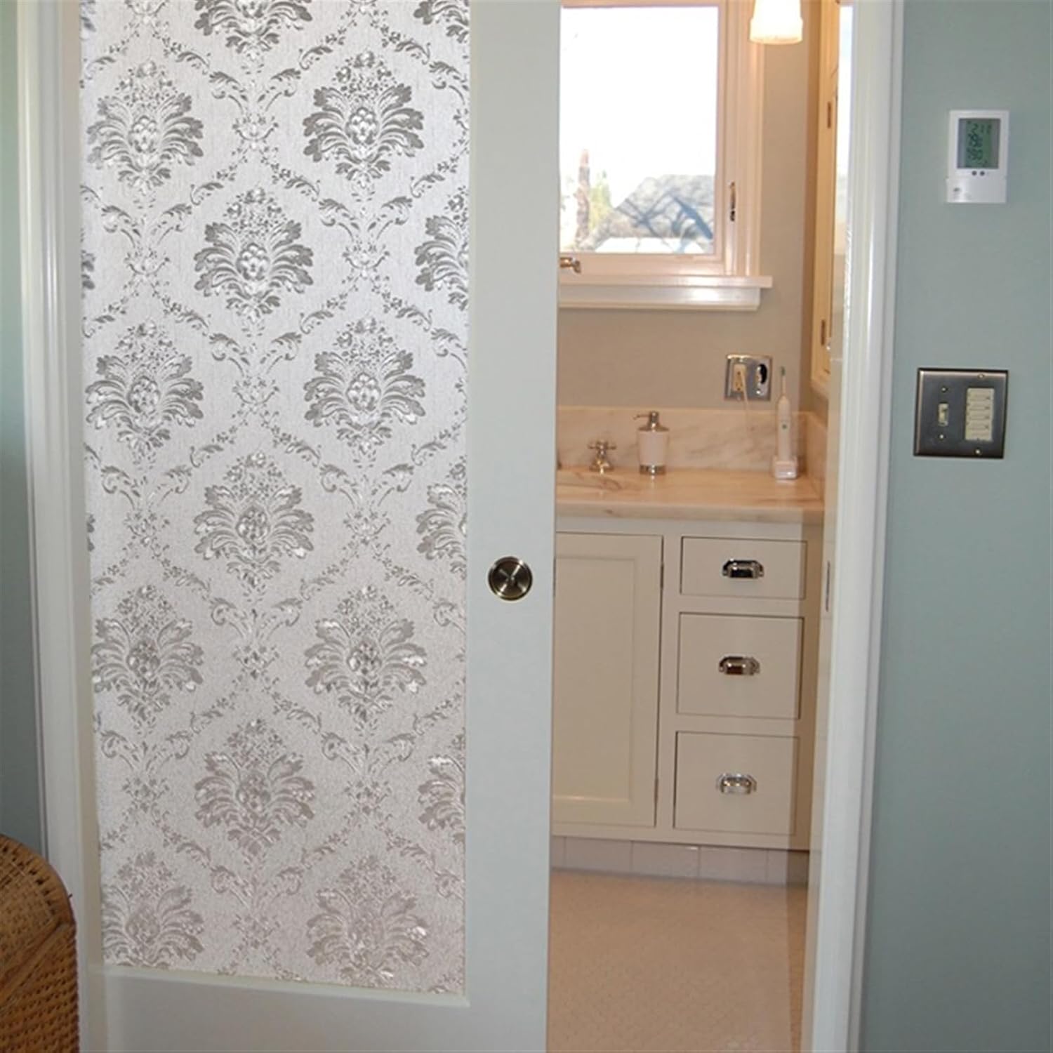 Frosted Glass Window Film, Decorative Window Privacy Film, Stained Glass Window Sticker, Sun Blocking Static Clings Window Clings for Home Bathroom Circles Pattern 23.6 x 197 Inch