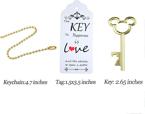 Miniatura 2 de Aokbean 52 piezas de abrebotellas con llave de esqueleto vintage con tarjeta de agradecimiento de acompañante y llavero para fiesta, boda, kit de