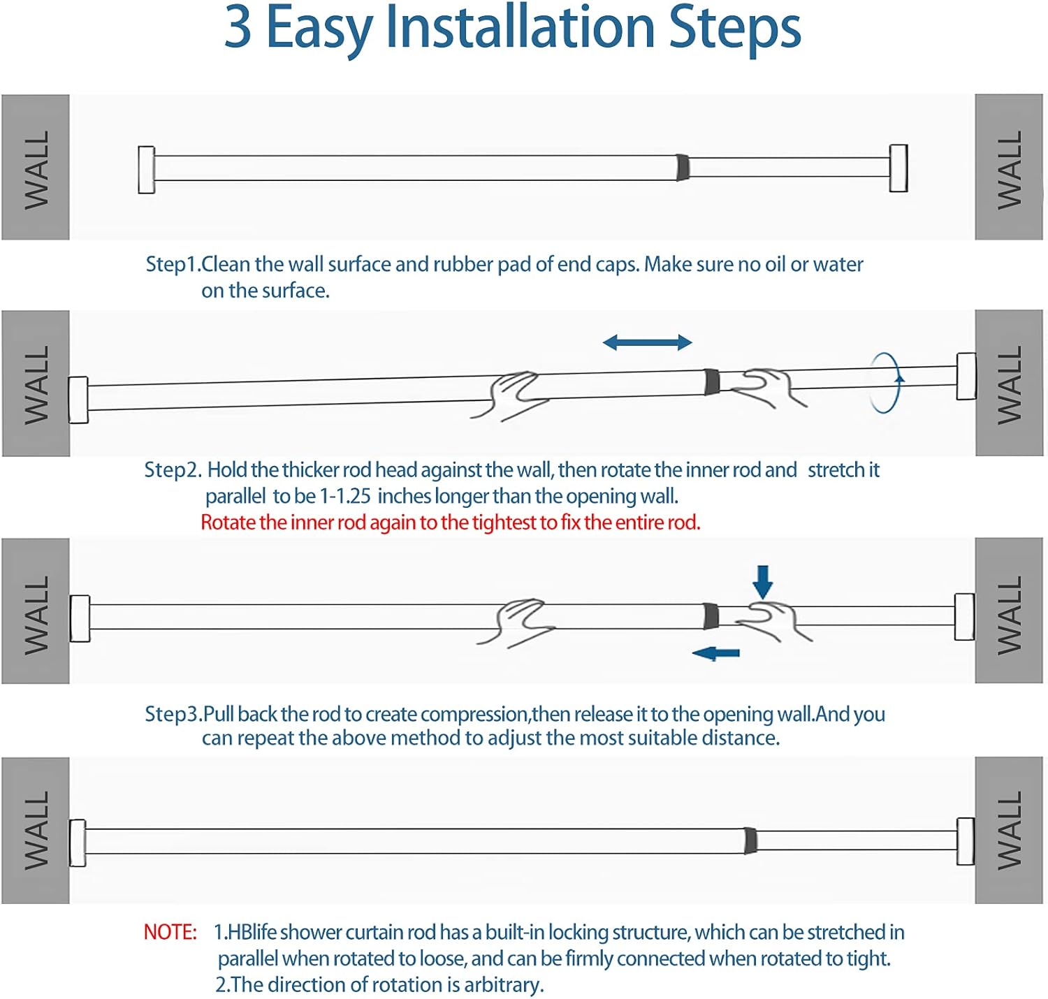 HBlife Shower Curtain Rod 42-72 Inches,Rustproof Aluminum Alloy,Non-Slip Shower Rod,Adjustable Tension Curtain Rod for Bathroom,Kitchen,Windows,Closet(Black) : Home & Kitchen