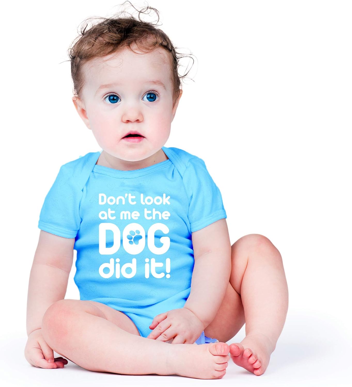 AW Fashions Don't Look At Me, The Dog Did It! Baby Bodysuit Funny Newborn Outfit for Boys or Girls Romper 6 Months Light Blue image 2 of 4 B07RLTPBJJ